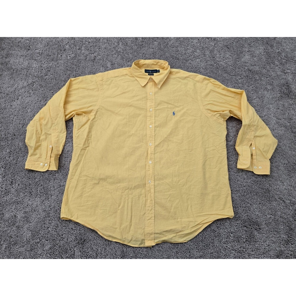 Ralph Lauren Button Up Shirt Mens 18 Yellow Yarmouth 100% Cotton Casual Office‎